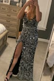 This dress is absolutely GORGEOUS! The amount of sparkle is unbelievable! The fabric is great & it's soft on the inside not itchy & uncomfortable like some sequin dresses can be! The slit is a little higher than I'm used to but I still love it! I would 100% recommend this dress!! - Kimberly S.