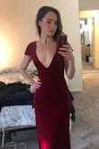 I ordered this dress in red and green, gorgeous material and overall I was in love, but the v neck was way too deep. Deeper than on the model! I have a smaller frame in the shoulders and chest, so even with an XS I think it ran a bit too large and if I were to move much the sleeves would slip right off. I considered altering it because otherwise it is such a pretty dress but decided not to since it seemed it would be a challenge to adjust the top. I would definitely size down a bit if you're smaller in frame in the shoulders. Very sexy and also classy, but I personally don't know where I would flaunt this look!? I would buy this in every color if the V neck was a few inches higher. - Sabrina B.