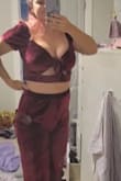 I love this fit! I was worried that it wouldn't fit my bust so I sized up to large and it works perfectly! The pants I could have done a medium but still totally fine. (They are just full length cuz I am short haha) Very soft /stretchy/ Comfy material. I am very excited to look hot and feel comfortable at my Christmas party. - Jasmin B.