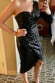 This dress is absolutely gorgeous and well made. I'm between small and medium in Lulus and could have probably gotten the small as it bunched slightly around the zipper. Still beautiful. I wore this in Vegas and got compliments from strangers! My only complaint is that the underside of my unsleeved arm was all scratched up from rubbing against the sequins. - Amy B.