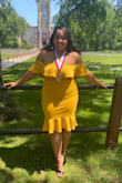 This dress fit like a glove! I am a bit chesty, so the dress stayed in place very well. I also have big thighs and butt, but the dress fit very nicely and with space. The yellow was amazing. I wore this dress to my undergraduate graduation and it was gorgeous. Definitely recommend!! - Jazmin N.