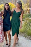Loved this dress, so comfortable and excellent quality fabric. Just as it appeared on the site. It fit great although I did safety Pin the bottom slit a little lower to avoid over exposure on the dance floor as it can open pretty high. Loved the dark green for a fall wedding. - Sarah L.