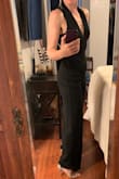 The small fit great - a little long but it will be fine with heels. The sexy back is the highlight of this jumpsuit. I would buy it again. - Christa M.
