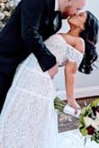 Exactly the kind of dress I wanted =
 the cut in the front was perfect. I'm very short so i didn't want a train type of dress. - Marilyn G.