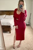I purchased this outfit to wear for a Christmas family gathering. It fit perfectly and is so cute and comfy. The material is super soft and thicker than I expected. 10/10 would recommend. Looks cute with stewpot sandals and boots! - Lisa O.