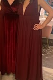 This dress is very flattering and comfortable. I only had to get it hemmed a bit at the bottom since I was not wearing heels. The color is a perfect oxblood/burgundy for the fall/winter events! Received many compliments! - Jennifer P.