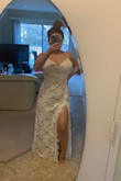 Gorgeous dress. Overall it fits true to size for M. For me at the chest area is small. The length is perfect, no need to adjust it. The straps are adjustable. I will wear it with no bra (it isn't see through). It is going to be for my small wedding reception. - Tanya S.