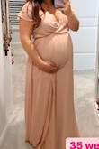 I wore this dress for my maternity shoot. It does run large so I could have stuck with a S but went with a M because I am currently 180lbs and everything has been super tight. My chest is currently a D cup and I still think the S would have fit. - Stephanie B.