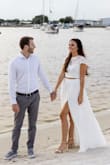 I probably should have ordered a small, but I was worried the shirt wouldn't be long enough. It was and I was holding it up a bit during the engagement shoot I used this outfit for. Overall loved it. - Caitlin M.