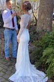 I wore this for my elopement and it was gorgeous! It ran a little big around my waist but it still worked without having it altered. It was perfect for my winter wedding. Only problem is it is see through. I wore white underwear and didn't realize it was see through until I saw my pictures and you could see straight through it. - Sydney F.