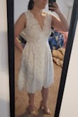 This dress is exactly what I was looking for our small wedding this spring. The material seems very high quality. It fits me perfectly. Some reviewers didn't seem to like the tulle layer in the skirt, but I think it looks great as is! Plus it has pockets! - Natasha M.