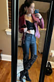 I was hesitant to try leather jeans but I am SO happy I did. Such a great way to dress up any look for an edgy feel. Plus the pockets are AMAZING. 10/10!

Fuzzy crop top and leather jacket also both Lulus! - Maggie B.