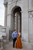 I was looking for the perfect dress for my engagement pictures and I loved the color of this dress! The satin look and rust color look amazing in our pictures. I highly recommend this dress! I'm 5'8" 155lbs 34B bust and a medium fit perfectly. No alterations needed! (Pictures by Mikayla Thorn Photography) - Lindsay G.