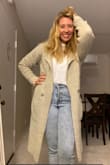 I am obsessed! It's cozy and comfortable. The cut is a little baggy but it looks good with anything: jeans, dress, work out clothes, etc. It feels like wearing a blanket. Very happy with my purchase! - Sarah K.