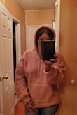 The material is soft and comfortable, the size is perfect (wanted a loose fit), love the color and the hood is a plus! - Lorie J.