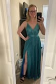I ordered this dress as an option to wear to a nice dinner for my anniversary. I loved the aqua color on the website which is what drew me to it. Its not true to color. Its more of a darker teal. Normally I wear an XS at Lulus but most of my dresses are flowier, so I ordered the small at the recommendation of the size finder and it was too large. I'm not sure of my exact measurements but I'm narrow in my waist but a lot wider in my hips so sometimes I need a small or even a medium in some brands. It was close to fitting in the bust but much to large in the waist and too long. Also didn't fit the vibe I was going for& would be a great prom dress. Will be returning. - Allyson C.