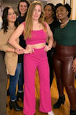 There wasn't my size in the pink color and I absolutely loved the pink color compared to the red. I ordered a small and a medium in the red just to try it and also ordered the pink in XL because it's all they had. Honestly, I could have done an XS in the top and a medium in the pants - for the red set. But I really loved the pink more and all they had was an XL so I ended up keeping that one and just getting it altered to fit me perfectly. So so so fun to wear this outfit though! Got so many compliments! And love the material, thick but stretchy enough. Good to wear for both winter and spring - Juliette B.