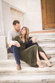 I wore this for my engagement photos and just loved the way it looked in photos. I'm in love with this olive/army green color and this dress was super comfy. We took them in late fall so the length and sleeves helped me stay a little bit more warm. I did have to make sure it stayed close up top as I don't have a big chest and it does go low. - Hillary G.