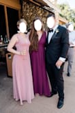 I love this dress so much! It's perfect for a formal/black tie wedding, which is what I bought it for and I've worn it to 3 of them so far. I tried to get my friend to choose this as her bridesmaid dress so I'd have an excuse to own it in another color! The burgundy is beautiful. The material has a good weight. Best of all, it's LONG! Long enough for a tall person, which is always a struggle. I'm 5'11 and it goes to the floor on me. If you are on the shorter side, you will likely need it hemmed. But it's such a lovely dress, I would say that's worth it. With the open neckline, you do have to be conscious of how you hold yourself in the dress, but I was never worried anything would pop out. - Margaux E.