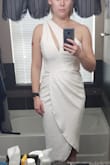 I really like the way this dress looks on me. I don't usually go for asymmetrical styles, but I'm excited to wear this to my rehearsal dinner. The slit on the bust goes a little low, and I may be sewing it up by an inch or two, but otherwise, it looks great! - Megan C.