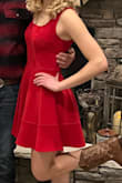 Love this dress! Wore it with cowboy boots to Sadie's dance. It is a feel good dress - really comfortable! The rich textured fabric in vibrant red with smart seam lines give this full circle dress wonderful structure and fit. The Home Before Daylight dress is simple, classy, flirty and fun! It was the perfect dress!! - Jill S.