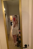 I was a bit scared it would be too short after taking it out of the bag because I'm a bit on the taller side, but it was the perfect length! The boobs do have a slightly pointy shape but I don't mind. Wearing as my reception dress at my wedding! - Tabby B.