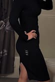 This dress is beautiful. Heavy, quality material. It does run snug and is body-forming. I have an athletic build. 5'8 and 155-160lbs. I purchased a medium. The back is open way wider than I expected, but it still looks great! It is a nice, sexy option for us busty girls. Sexy without being trashy. I am wearing no undergarments in these pics to show how it makes your body look. I am comfy not wearing spanx, so I will go commando when I wear it. I am pleased with this purchase. Don't mind the bathroom pics in the background! This is flattering for curvy figures as well! Enjoy looking hot, Ladies! - Krista W.