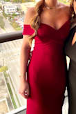 Great price and wonderful dress! Felt slightly loose in the bust area and it was rather long, but nothing my highest heels couldn't fix. Would definitely recommend it to anyone! The fabric is thick and slightly heavy but doesn't seem to wrinkle at all which was a huge plus! - Paige A.