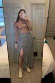 Bought this dress cause I follow her on insta and I love her lulus edit!! Very flattering, very tight but stretchy. The slit opens a good amount since I have a bigger but and thighs, but still flattering. Can wear under a skirt too! - Emme M.