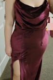 Really loved the dress! It looked great on me and was comfortable to wear. I had on a strapless bra and some shapewear underneath as the material does tend to show any sort of bumps/ridges underneath it quite easily. My one complaint would be that it was way too long for me (but I am used to that seeing as I'm short), even with 3-inch heels I still had to have around 5 inches hemmed off. Definitely will wear this again so it's worth the fix. - Sara S.