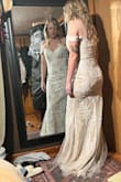 This dress fits perfectly! It tapers a little around the butt/thigh area which gives a great silhouette and makes the booty pop! Very nice, heavy material that makes it look expensive. I was going to buy a dress over 3x the price from David's Bridal and I'm so happy I waited. - Melissa Q.