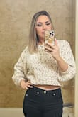 I love this sweater! It fits great and is very cozy. I like the little crop part that's good enough to show a little bit of your belly but not that much and it goes perfect with high-waisted jeans or a skirt with it. - Maria S.
