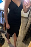 I'm not one to write reviews sooo it's THAT good! I was hesitant on a bodycon dress at first. I still have a little belly after giving birth so I never in a million years would've thought I would love this dress so much. I ordered it to have another option for a wedding. I tried it on and fell in love with it! Fit in ALL the right places. The fabric is a little thicker and the ruching is perfect! I would recommend this dress 100 times over. I'm usually between a medium and large and went with a medium based on other reviews and so glad I did! It's so flattering and it's the perfect length! Buy it! - Emily H.