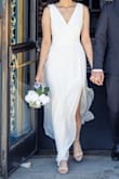 I wore this dress for my city hall elopement and I loved it- it looked beautiful when it flowed in the wind and it was very comfortable! I have a pretty small chest and when I bought this dress in size medium it was super baggy in the armpit area, so I exchanged it for a size small and it was a perfect fit. - Jessica C.