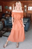 Can't wait to wear this dress when it gets a bit warmer! Perfect midi length and I'm 6 ft tall. The material is nice and thick, so would be perfect for Spring! And it has pockets!! - Michelle G.