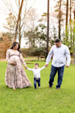 I got this dress for my maternity pictures and it was perfect! I am normally between a medium and a large and went ahead with the large for my bump. At 34 weeks, it was still more than enough fabric, and the fact that it's a true wrap makes it very adjustable. I did have to safety pin the bust area, but nothing too complicated. Absolutely a gorgeous dress and photographs beautifully. - Paola S.
