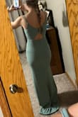 Bought this dress to wear as a bridesmaid dress. I love how it fits, very comfortable, and I'll need to have it hemmed (which I already anticipated.

However- the color on the website being a "sea foam" and almost looks like a bright aqua.  It's much more of a sage/dusty sage/agave color - Claire H.