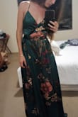 I loved it and I've got lots of compliments!!
The fabric is beautiful (super soft) and the quality is better than I thought.

The size is perfect. It fits my waist perfectly and could fit different sizes of bust and hips.  It is very long and I had to get it cut, but I was expecting that from other reviews.

The color is different than the pictures but still beautiful. It is more like a Forrest green.

The shipping said 30 days and arrived in less than a week.

I highly recommend it and I wish I had the occasion to wear it again. - Ines M.
