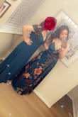 I wore this dress to a friends wedding and I absolutely loved it! I had so many compliments and I just loved how it looked on me. I worse 3" heels and the dress did not drag on the floor. The large fit me perfectly! I'm typically a 36c, large shirt and a size 10-12 in pants (I've got hips) but this dress was roomy and comfortable fit great. If your thinking about it buy it! - Ashlee F.