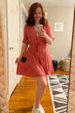 Please make this dress in four more colors!!!! It is so flattering and cute. The only place it feels tight is in the arms-eye; when reaching for things it feels a little restricting. But all other details are perfect and the dress is very flattering. - Marlane B.
