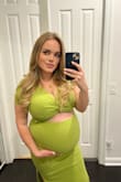 I'm all about getting body cons while pregnant! Saw this one and HAD to have it! Fits true to size. I ordered a medium which is my usual size- obviously a little tight on belly but my belly is huge! Lol - Brittany S.