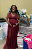 Hi Lulus, really enjoyed this dress! I wore at 32 weeks pregnant and had to keep switching my size because I had no idea what weight I would be!  Here is some pictures the only con is dress length was too long for me and on the sides where the breast are was too loose - Jamika W.