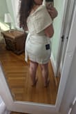 I can't wait to wear this at my bridal shower. I ordered a size up because of the reviews. It is super wrinkled so hopefully that comes out with an iron or steamer. It is a little tight on the booty but i wouldn't go up 2 sizes otherwise it would be loose in other areas - Rachel F.