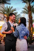 I absolutely loved this look for our Vegas elopement. The fringe, cropped top, and open back gave me trashy Vegas vibes so I decided to purchase it for our nontraditional wedding. I got so many compliments on the outfit! The material is thick and not too tight. - Laura B.