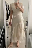 This dress is so lovely! Very comfortable and flowy. It's cute, but also sexy! I love the v-neck and slit on the side. I had to postpone my shoot due to the weather.. But can't wait to wear it for the shoot! - Taeyeon K.