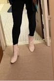 I got the pink ones and they're soo cute and definitely worth the price. They're about as comfortable as you can get for that heel height, but I can't really stomach walking in them for a long time. I'd say fits TTS, if a little narrow in the toe box. I liked how they fit through the ankle. - Anna S.