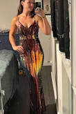 I got so many compliments on this dress. I ordered a small even though I usually get medium. It was stretchy and fit perfectly. Smaller boobs so there was a little extra fabric there. Would highly recommend. - Nicolette C.