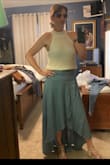 I love the cut of this skirt. I bought it in pink and sage. The sizes are the only issue. I'm a size 6 and a medium pink skirt was too small so I exchanged it for a large which was a little too low-slung. But better than snug. I'm going to try a medium. - Mary C.