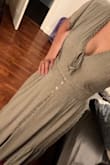 This dress fits like a glove! Beautiful sage green. The material isn't too thin or too thick. Not see-through at all. Perfect length for my height. The v neckline may be a little revealing, but for me it was perfect. I got tons of compliments for Easter! - Jodi P.