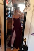 Purchased this for prom. I was nervous as I have medium-sized boobs and it looked a bit risky- I was right. The bust is thin but loose-fitting at the same time? I feel like it's only suited for small-chested women. I wore a bandeau bra and it fixed it right up. The back detail is SO pretty. The skirt is really long on me but with heels and some minor hemming, it should be alright. The thigh split is REALLY high (you can see my underwear) so I'll have to sew that shut a little bit. The first photo is without a bra (I have slightly wide-set girls) and the second is with a bandeau bra. Overall, I'm pretty satisfied with how I was able to tweak it. - Samara S.